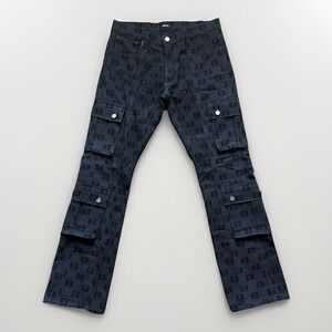 EMLINE All Over Monogram Cargo Pants Size 30 (32x32) Thick Canvas Made In USA